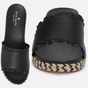 Kate Spade Zahara Ruffle Trim Black slides Espadrille 7.5